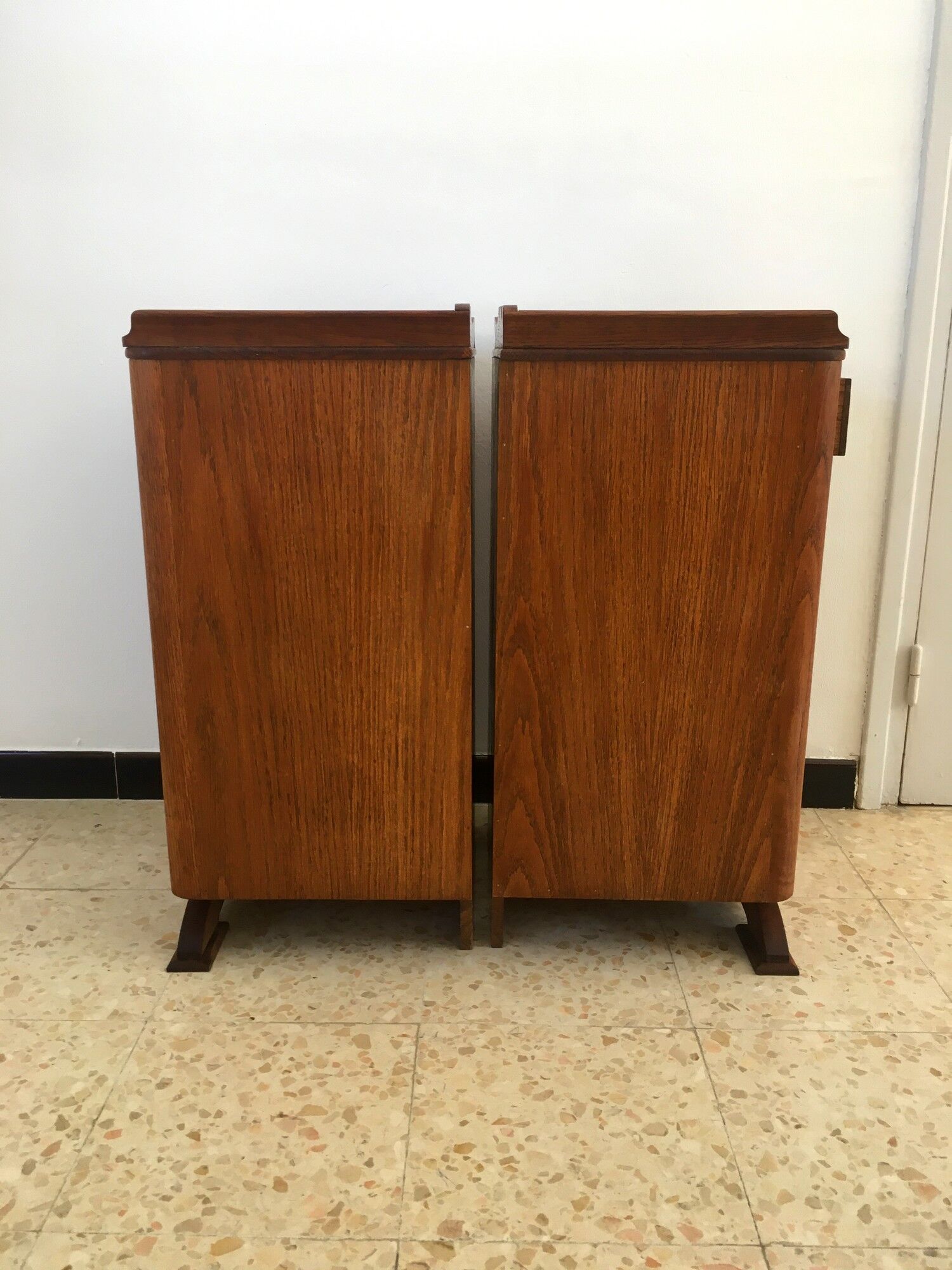 2 vintage oak bedside tables 50s