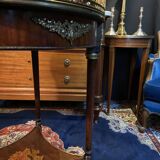 Bouillotte table pedestal table with marquetry decoration and bronze ornaments in the Louis style