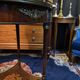 Bouillotte table pedestal table with marquetry decoration and bronze ornaments in the Louis style