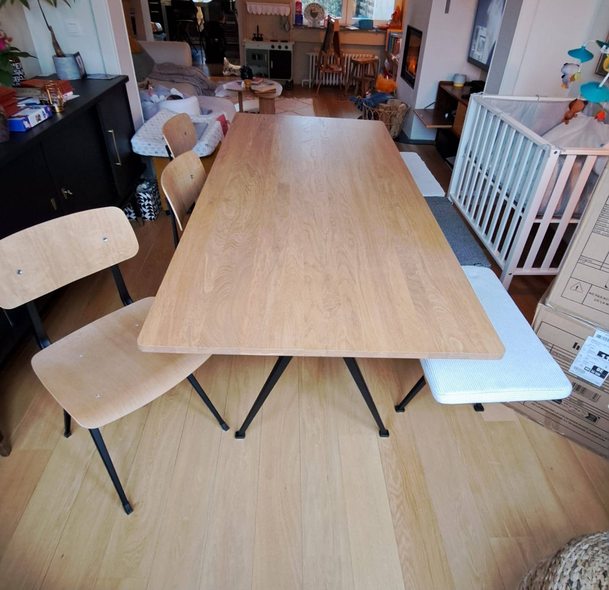 Hay - Pyramid table and bench + 3 Result chairs