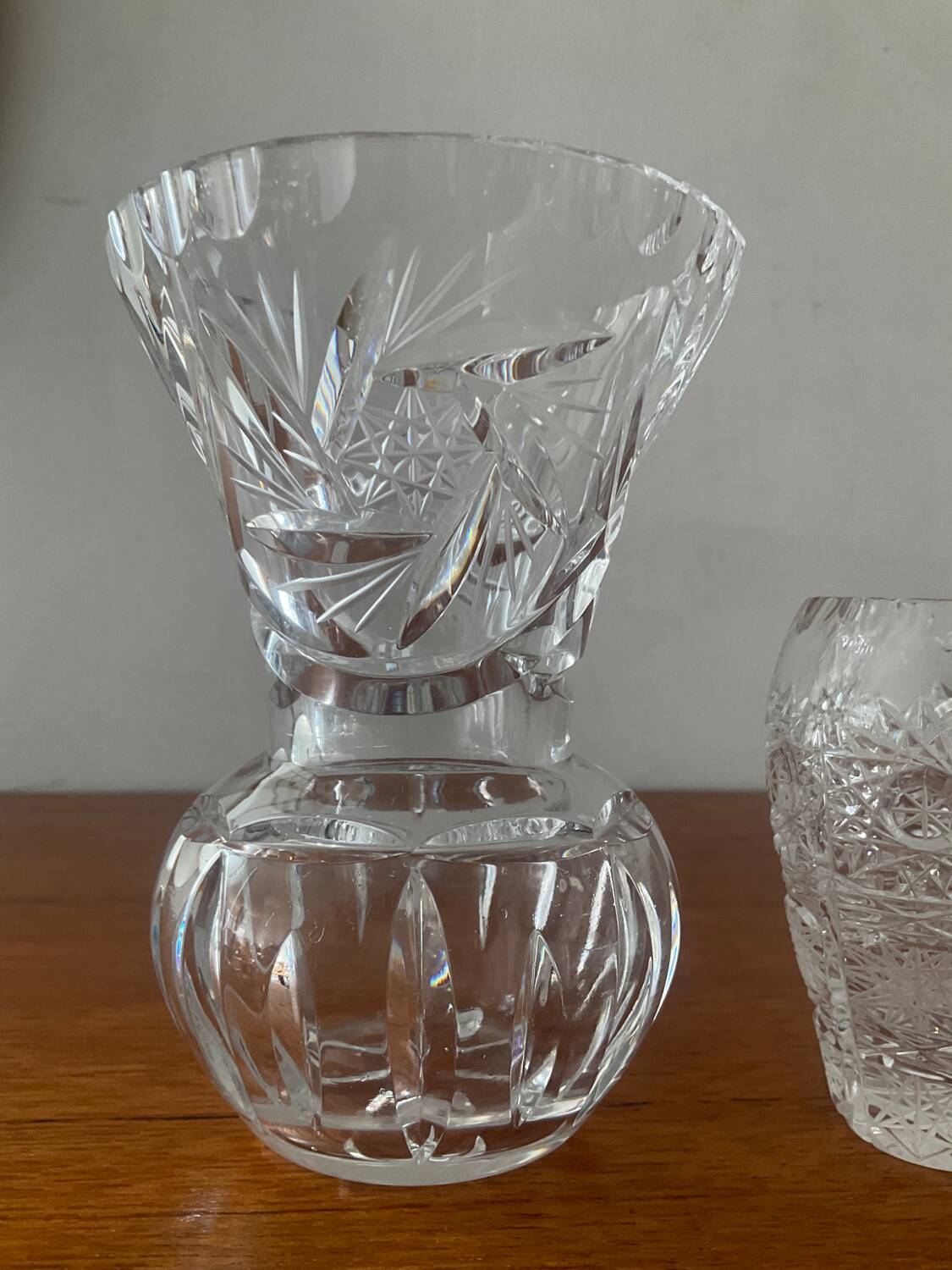 Trio of vintage Bohemian crystal vases