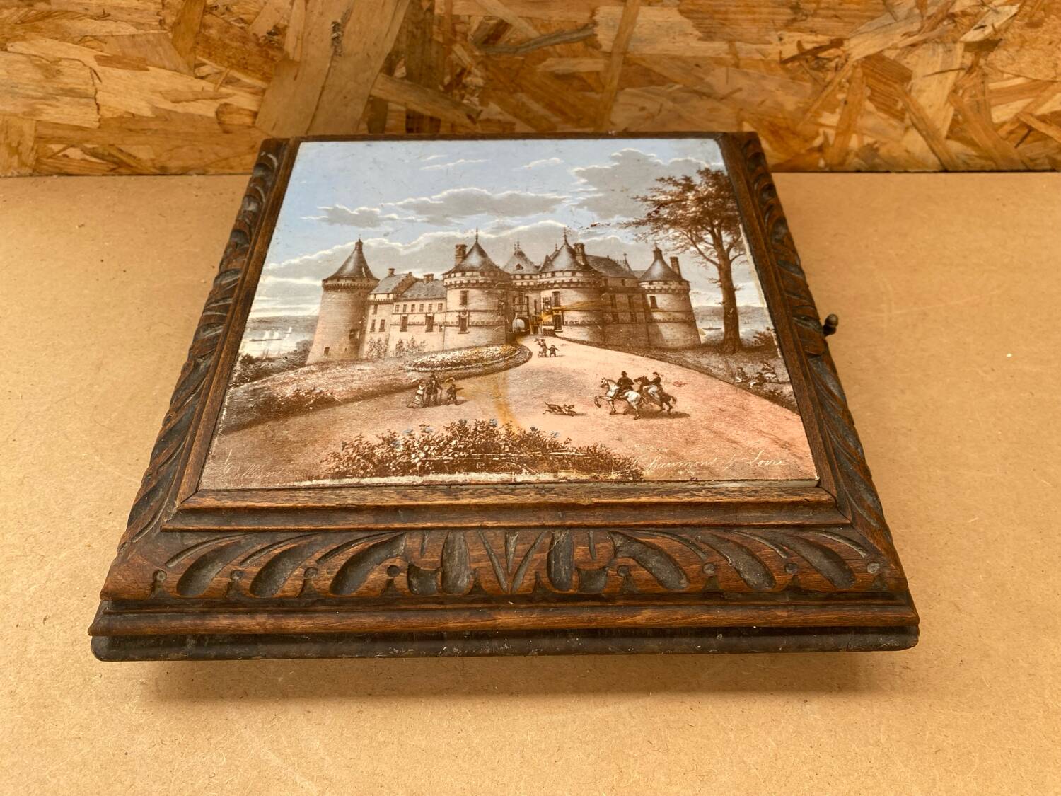 Antique painted ceramic musical coaster chateau chaumont/loire