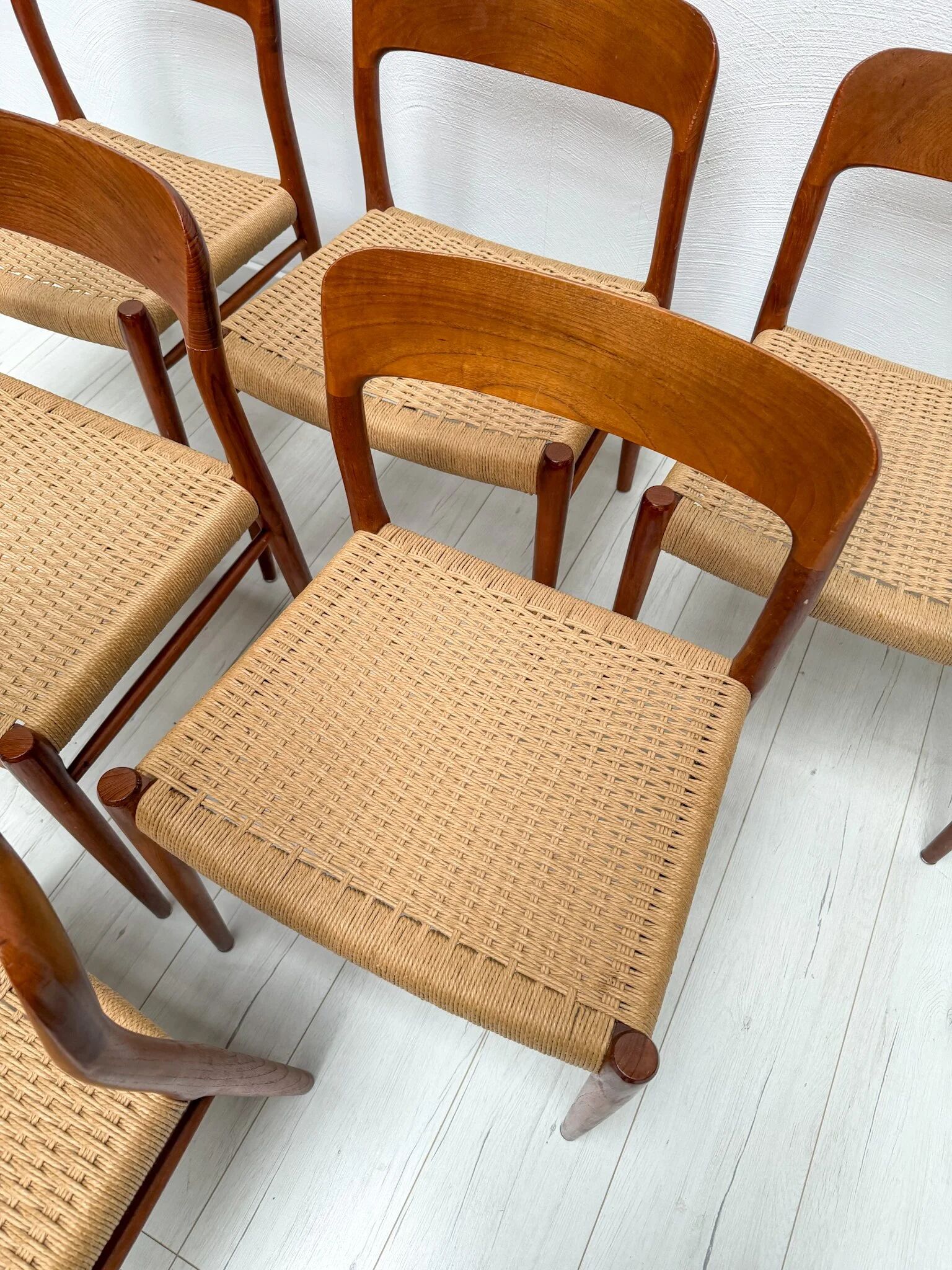 1950s set of 6 vintage Danish teak dining chairs No. 75 by Niels O. Møller