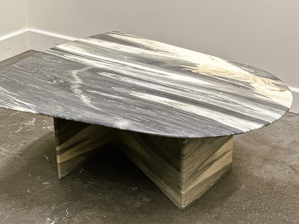 Large vintage unique marble table with zig zag base, France, 1980s