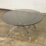 Vintage coffee table with smoked glass top and chrome frame