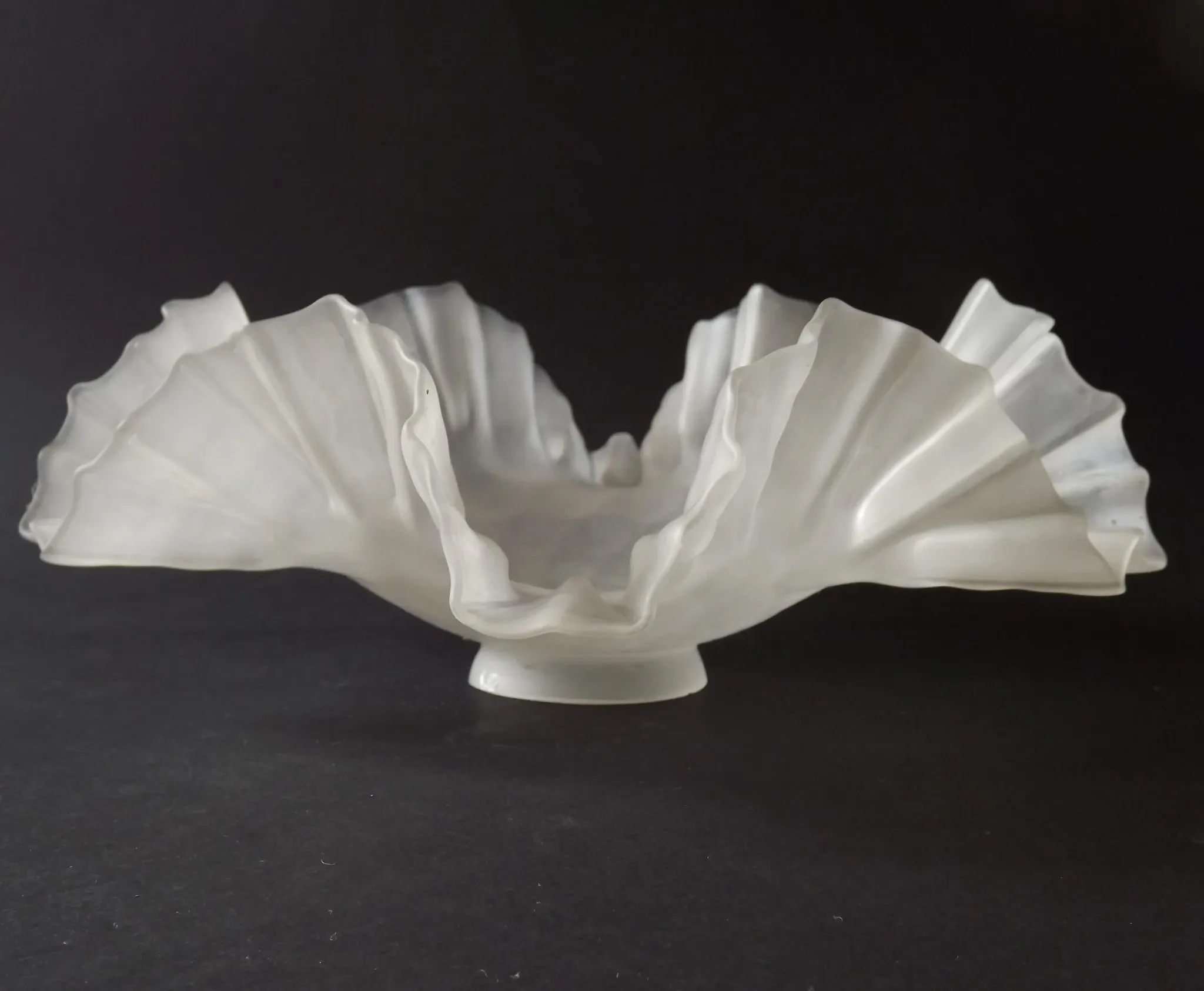 French Vintage 1930s Patterned White Frilled Glass Shade - Art Deco Lightin