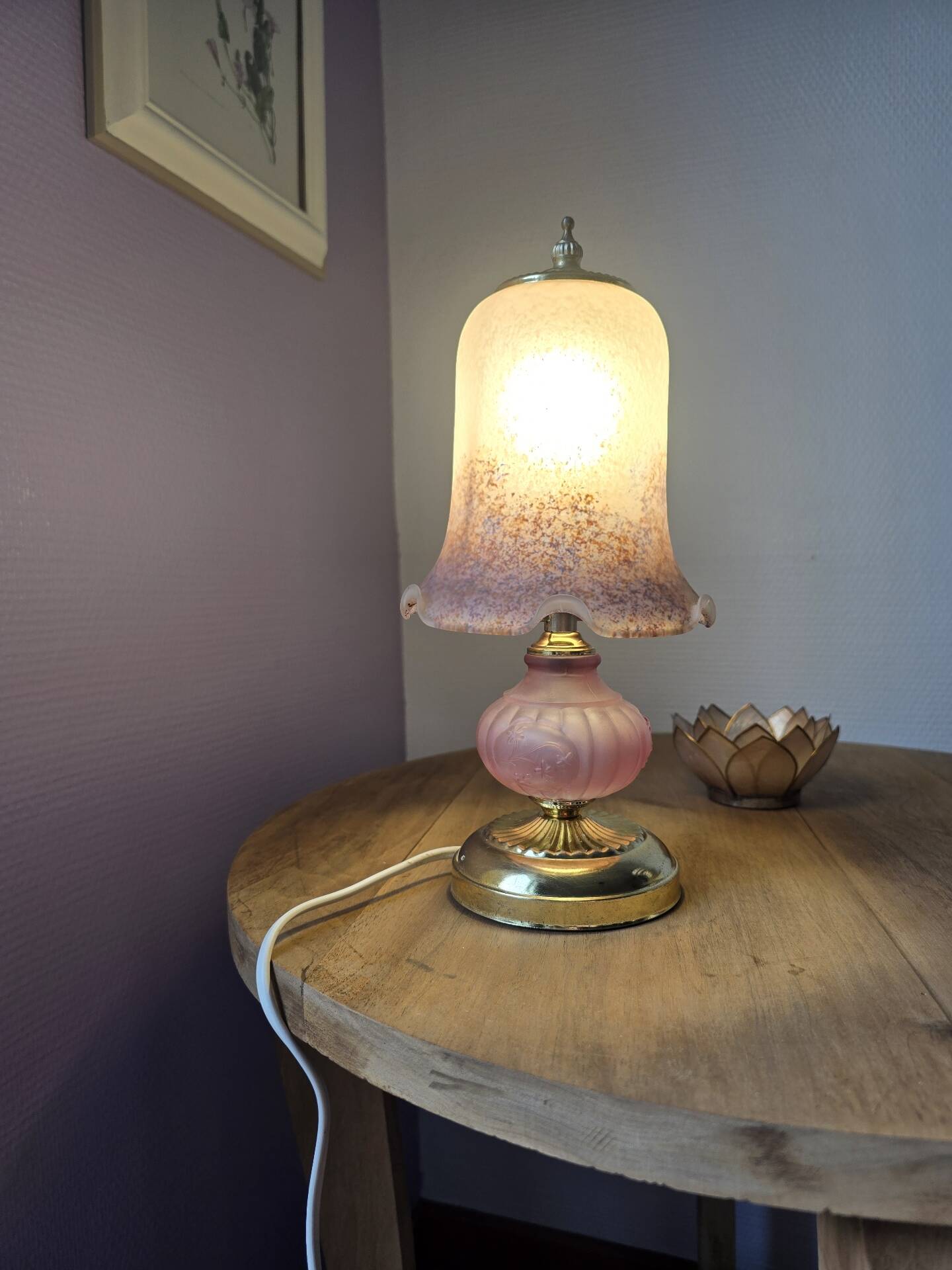 Vintage mushroom lamp pink heart - frosted glass tulip