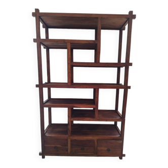 Unstructured bookcase shelf in solid Chinese elm