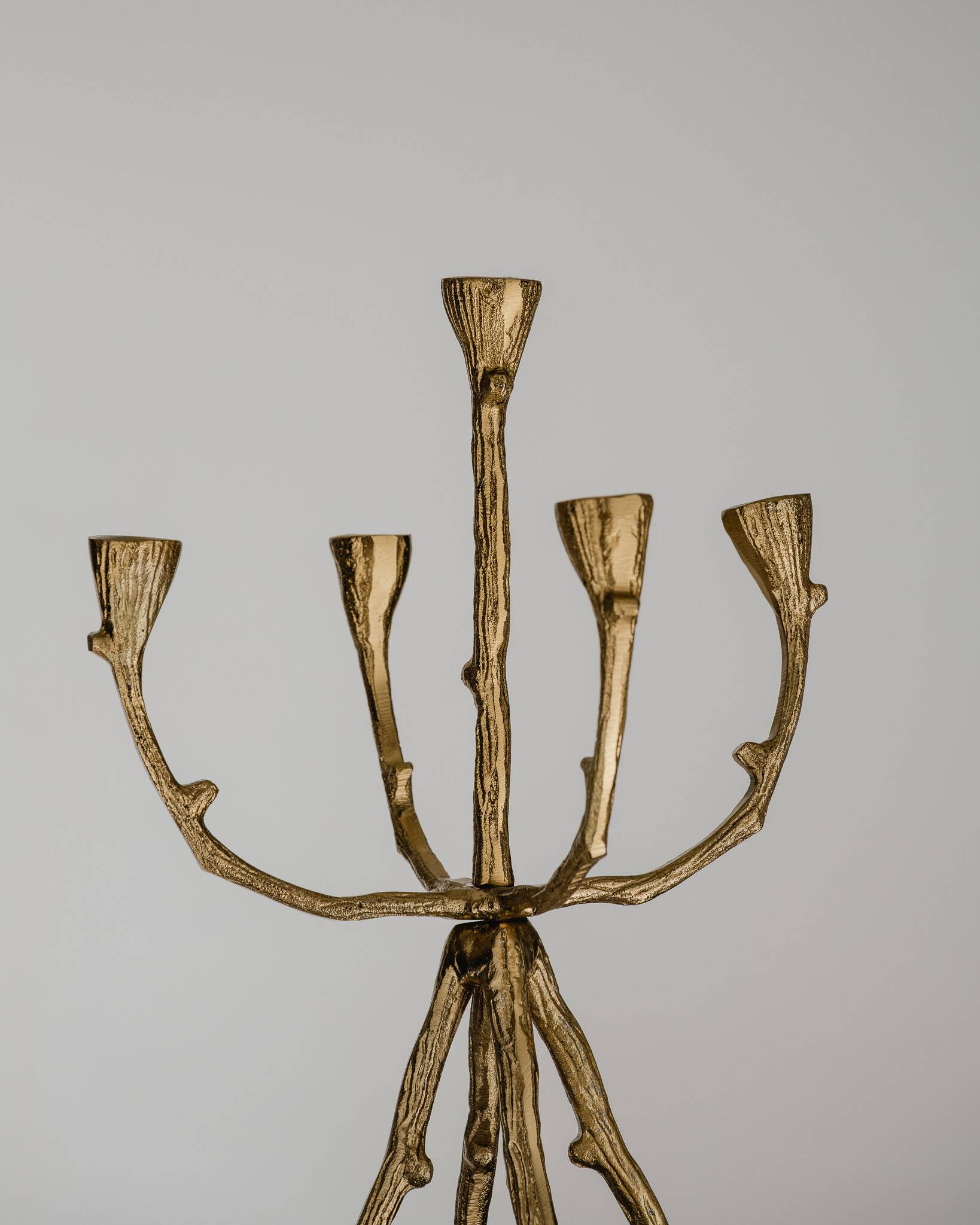 Chandelier 5 feux brutaliste en métal doré, 1970s