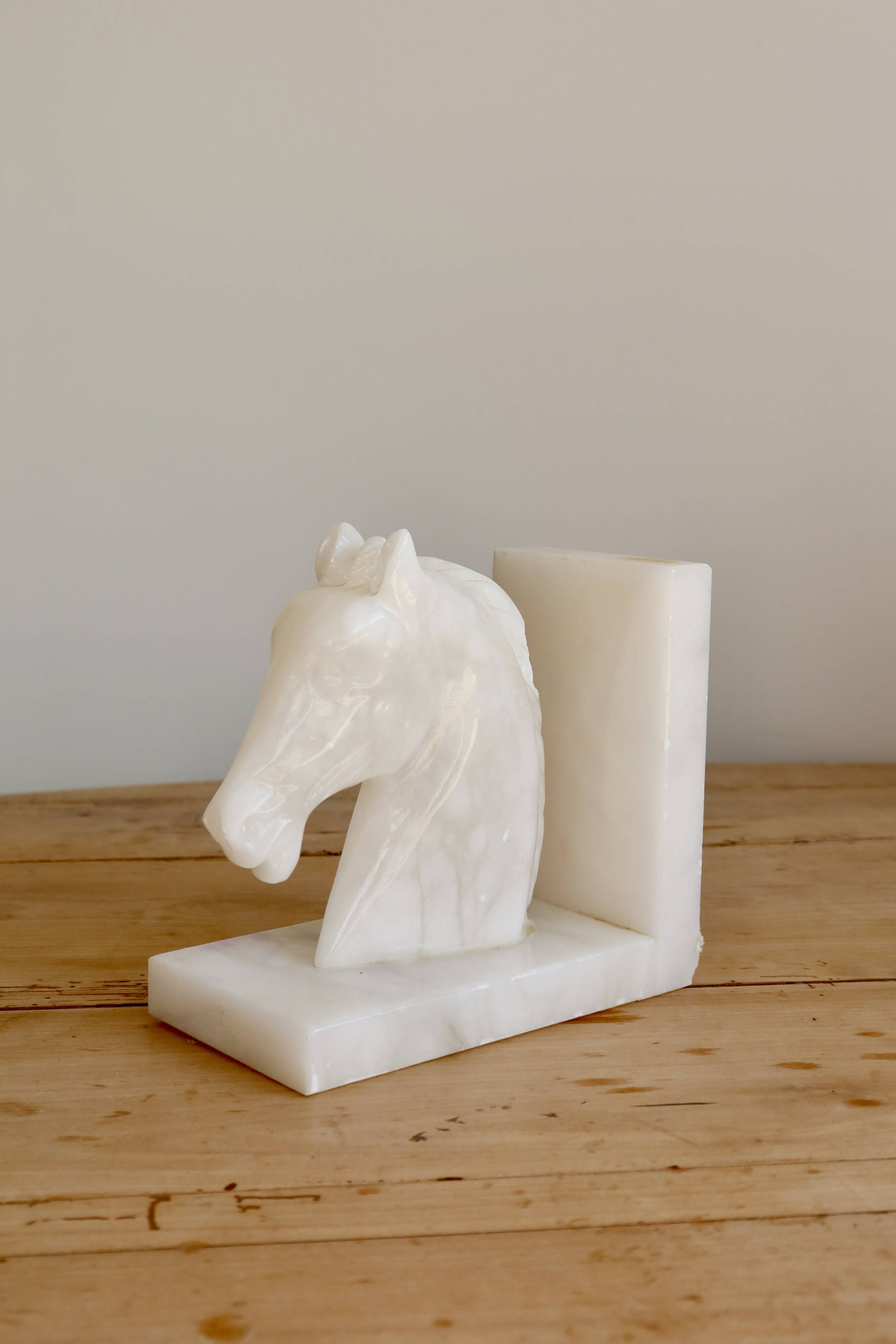 Vintage white stone marble effect bookend horse