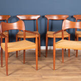 Retro 1960s set of six danish solid teak dining chairs papercord seats dyrlund arne hovmand olsens m