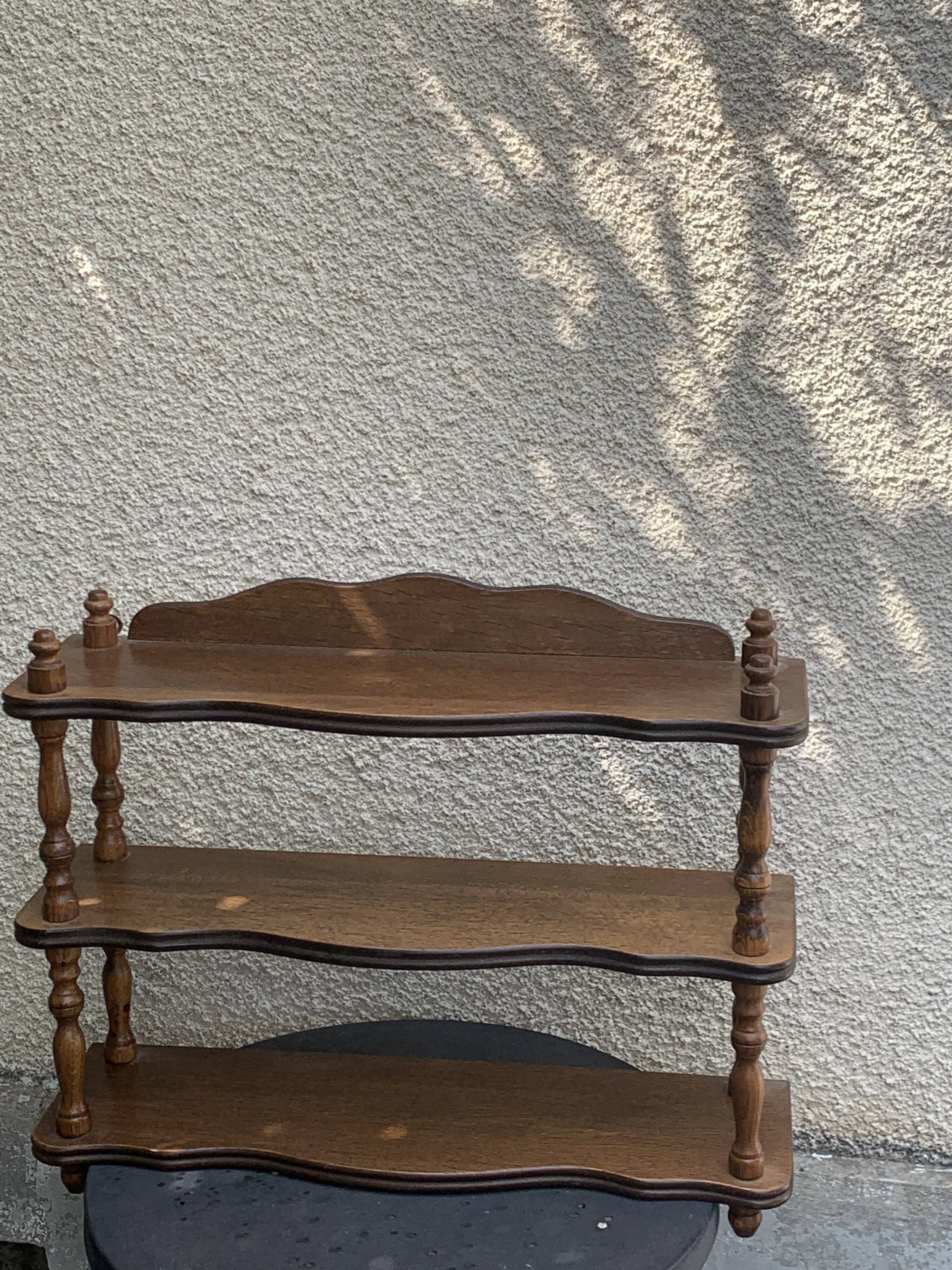 Shelf, 3 shelves, turned wood and vintage varnish