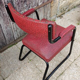 Design armchair, metal and red skai, vintage, 50s