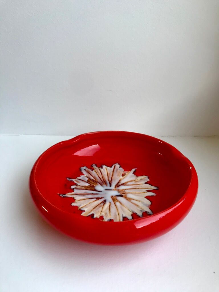 red ceramic ashtray signed Vallauris design 70s