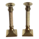 Pair of brass and stone candlesticks