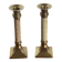 Pair of brass and stone candlesticks