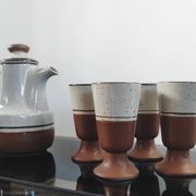 Vintage ceramic set – Jug & 4 footed glasses 70s - Korea