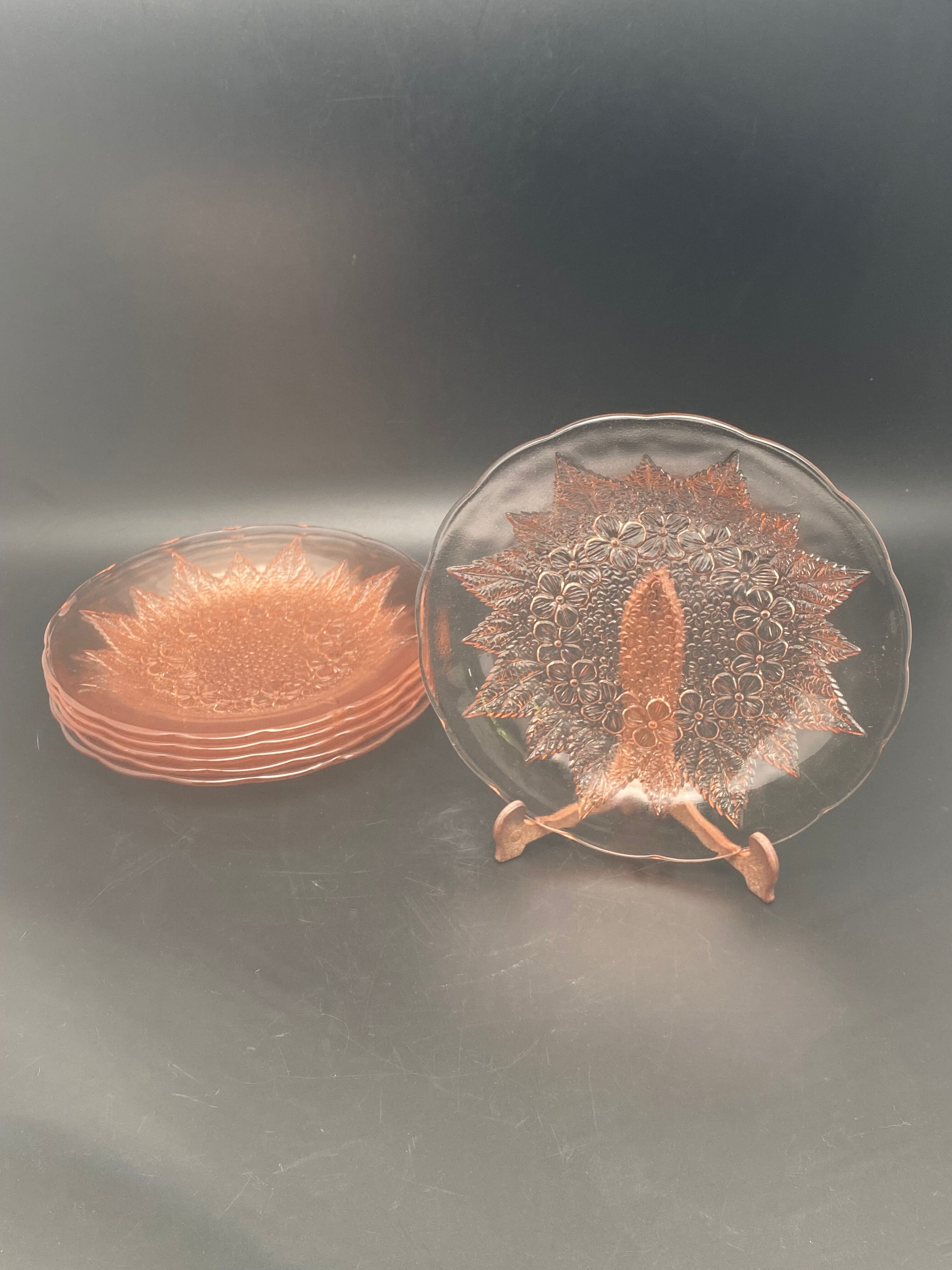 Vintage pink transparent glass dessert plates