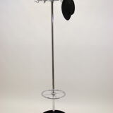 Porte-manteau en chrome vintage avec porte-parapluie en fonte