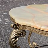 French Vintage Onyx Marble Bronze Coffee Table Style Louis XV 60s