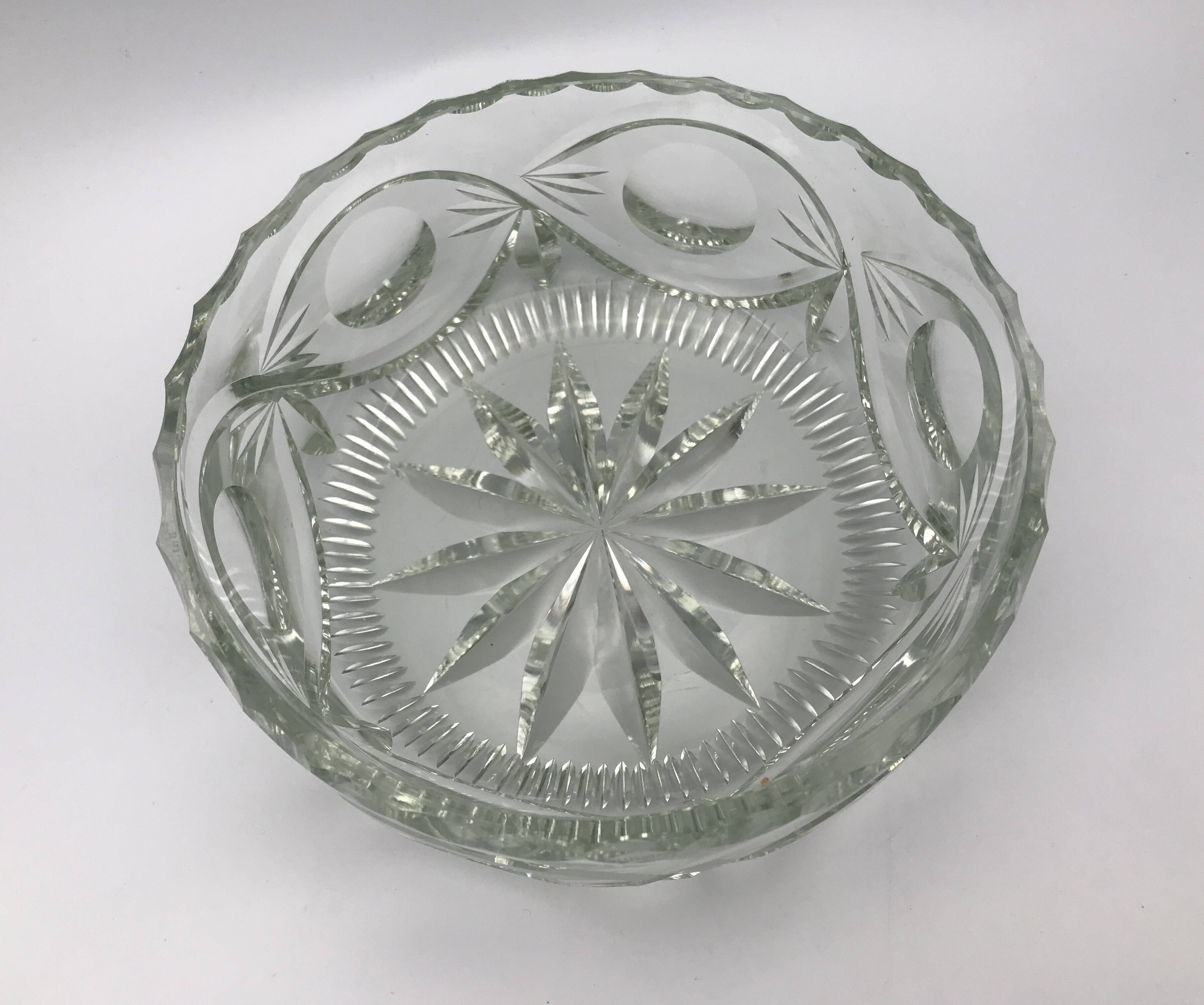 FRUIT CUTTER, SALAD BOWL in Solid CRYSTAL decorated with Hand-Cut PATTERNS