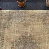 Tapis Oushak beige décor rustique, 7x10, surteint sable, pour salon, MOON.144