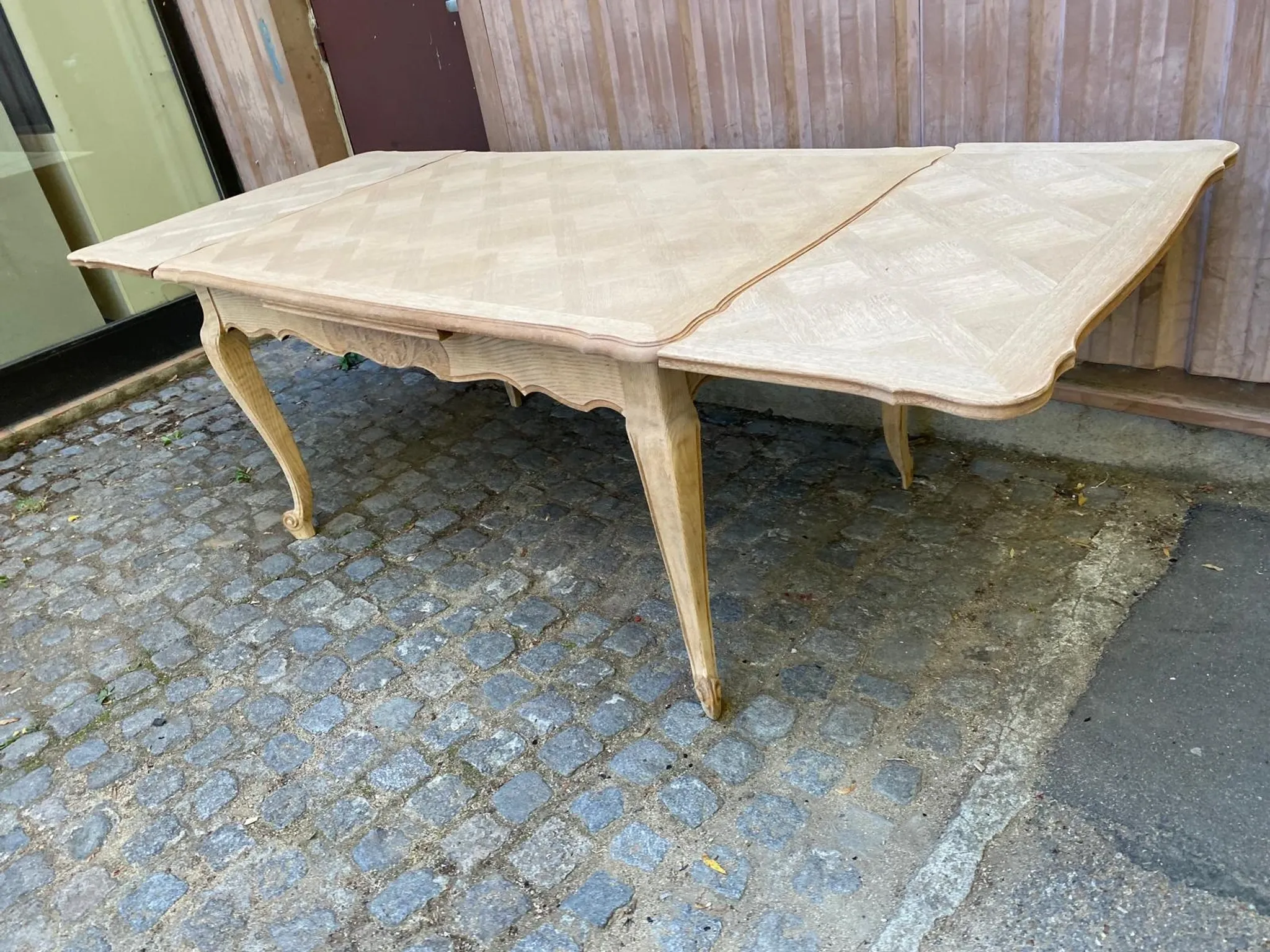 Louis XV dining table stripped in solid oak Versailles parquet 245cm