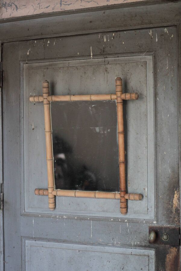 Miroir bois imitation bambou, miroir ancien, miroir à suspendre
