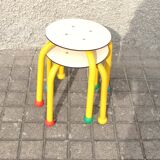 Set of 2 vintage children's stools in playful tubular metal produced by MMO Paris in 1999