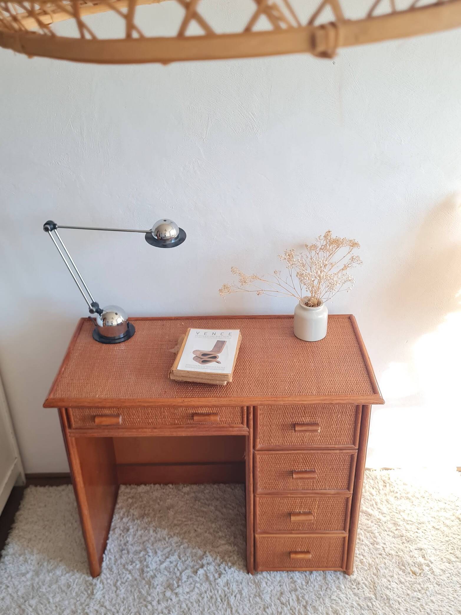 Vintage rattan desk from the 1970s.