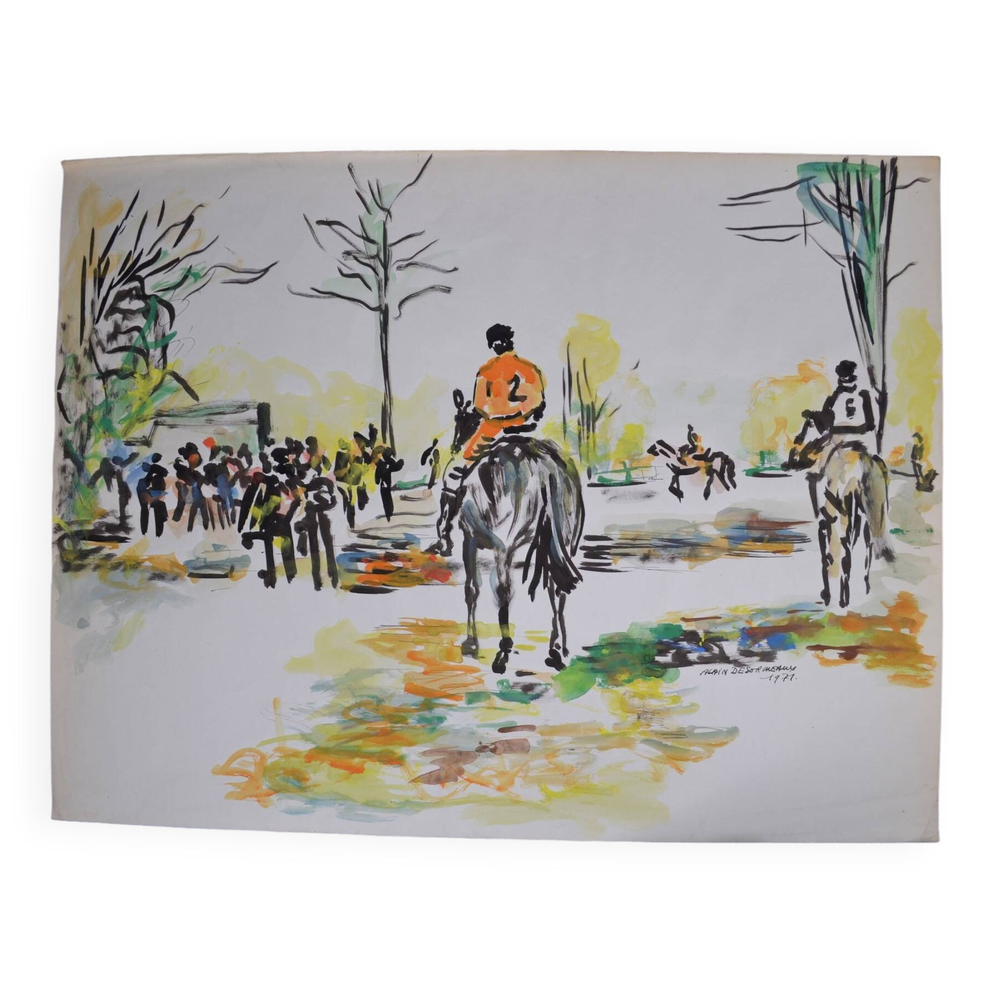 Alain Desormeaux (1931-2010) "The Riders" 1971 Oil on strong paper, signed and dated