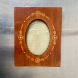Antique Wood & mother of pearl Picture Frame with intarsia Convex glass
