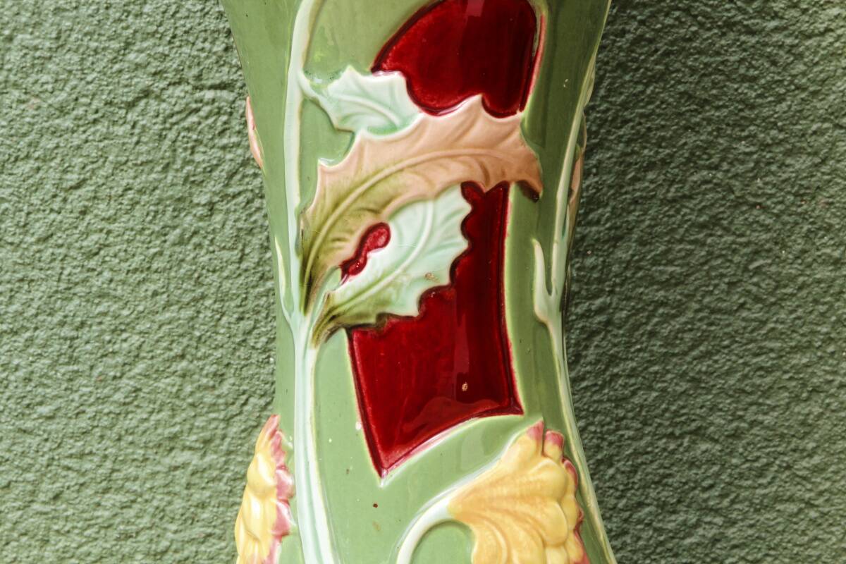 Slip vase, thistle motif, Art Nouveau