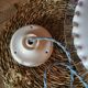 Vintage suspension in white lace opaline, sky blue cable.