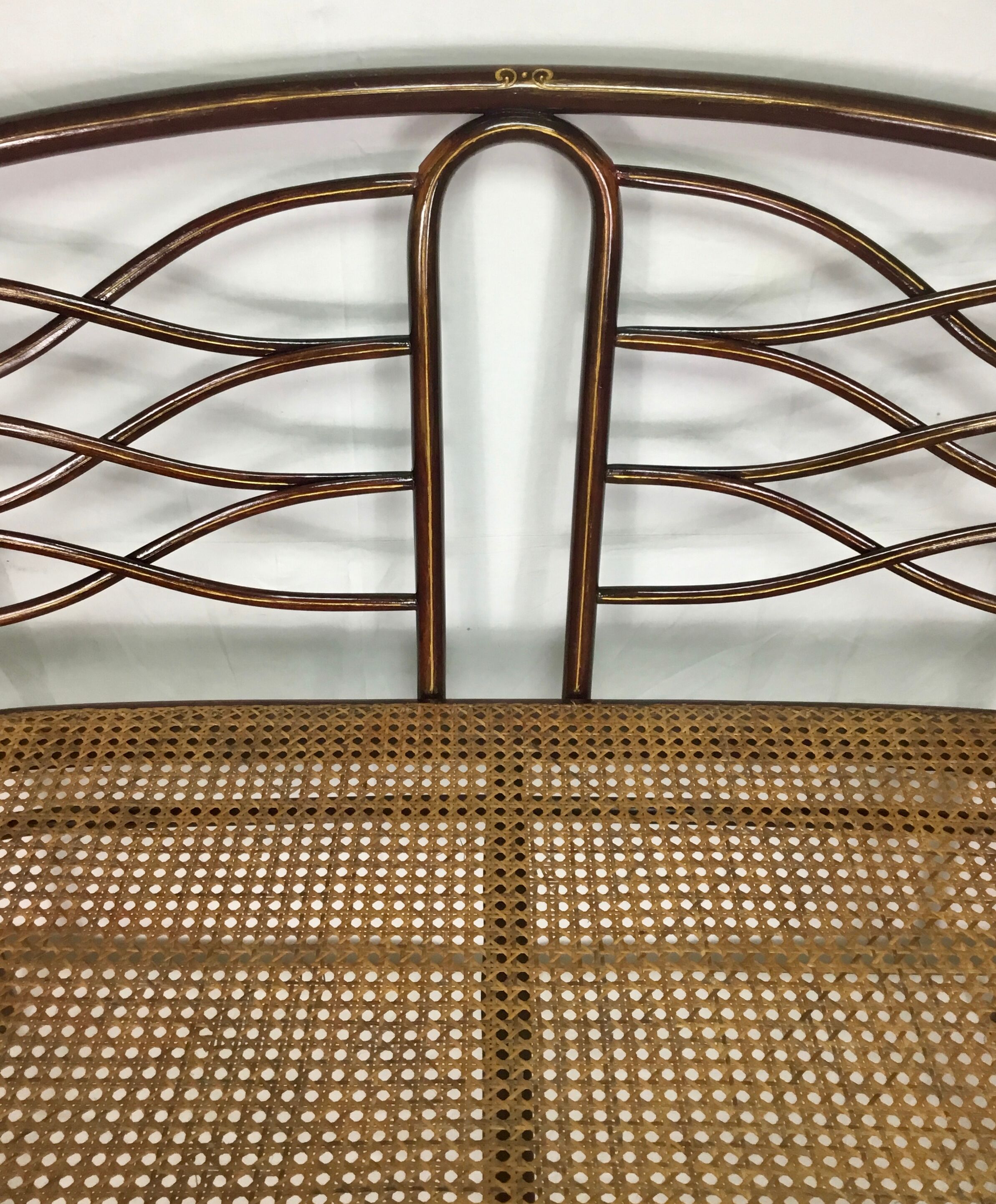 Turned wooden bench with caning by Thonet, Austria