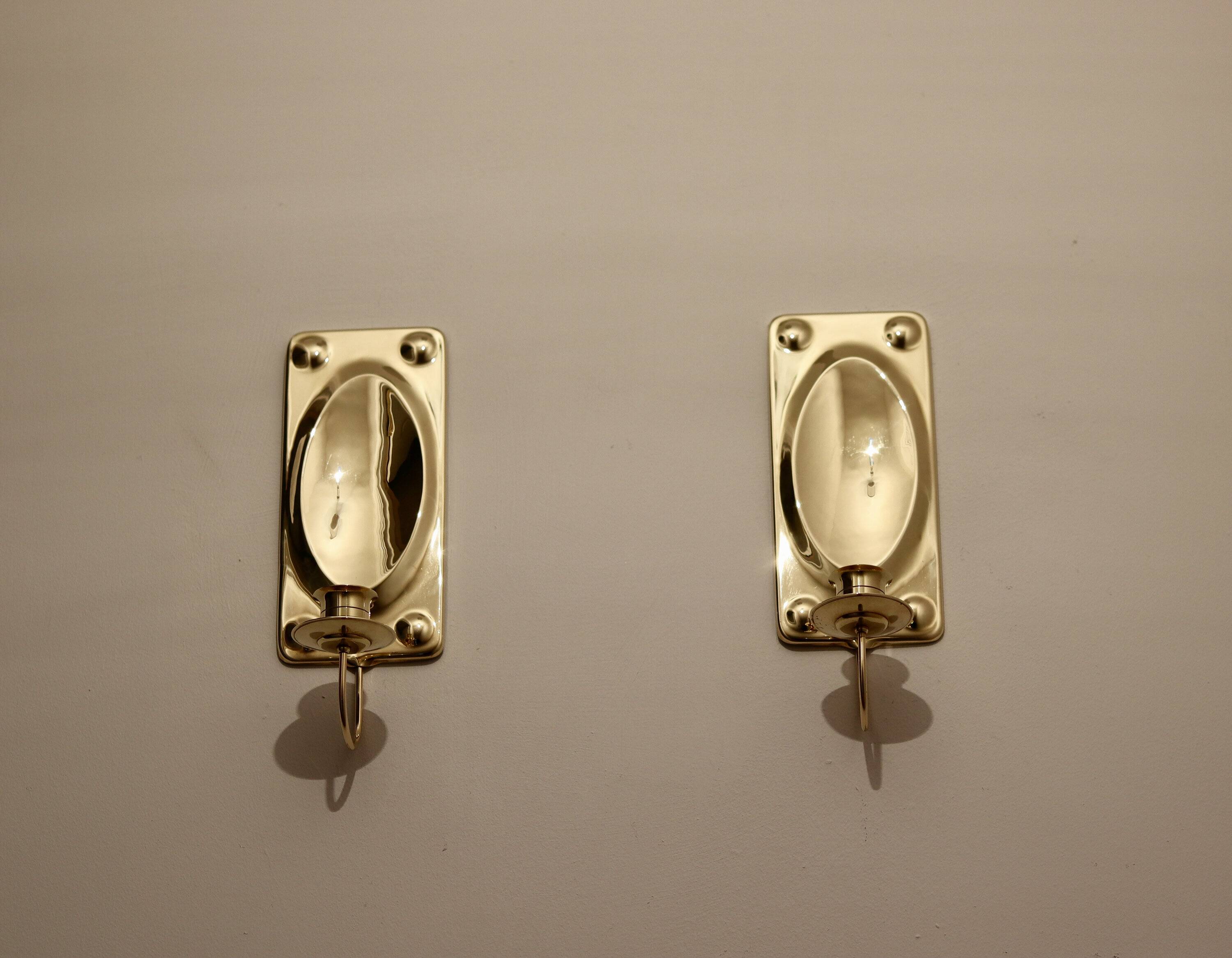 Pair of Mid-Century Swedish Brass Sconces