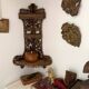 Hand-cut wooden corner shelf with bird decoration from the 1900s