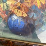 Peinture sur toile bouquet de fleurs dans un vase.