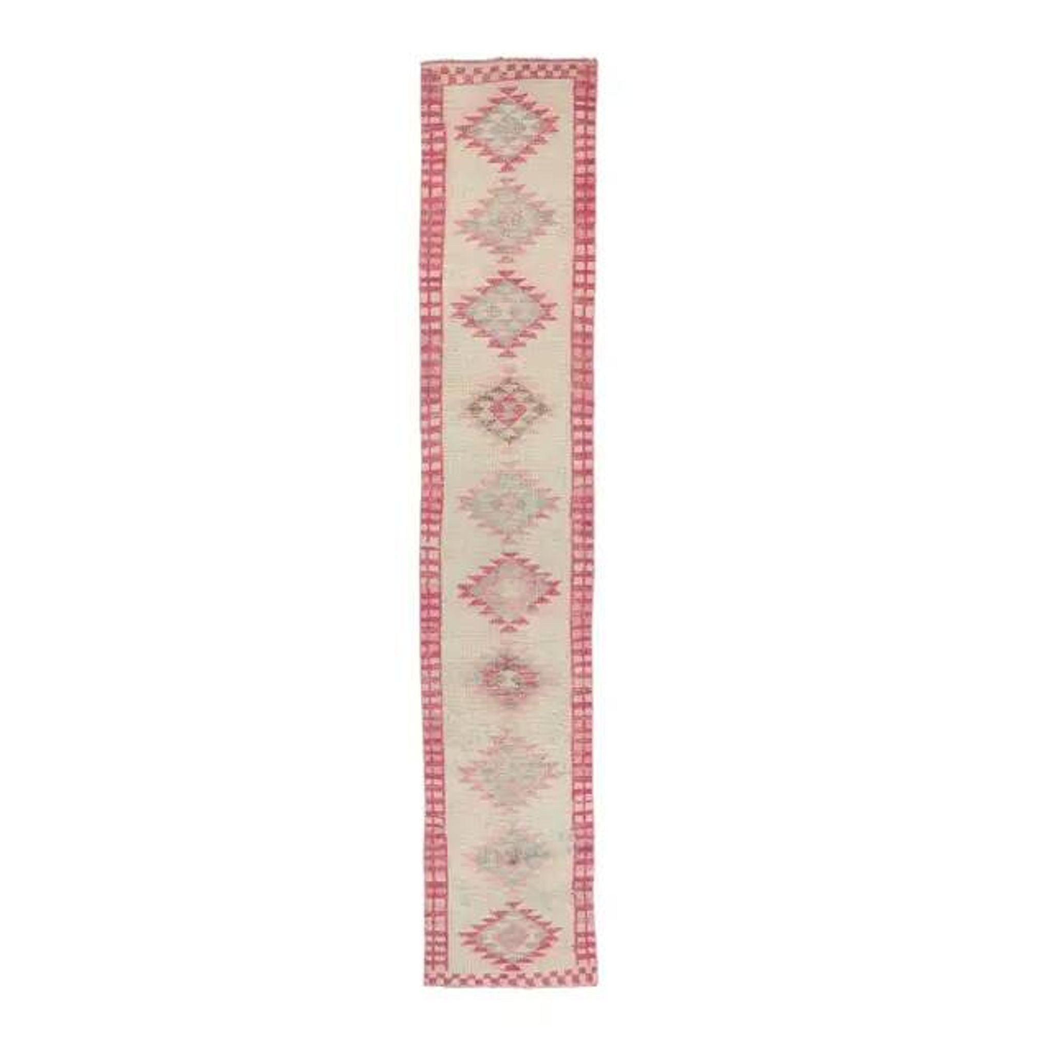 Pink Vintage Turkish Hand-Knotted Tribal Runner 74x391