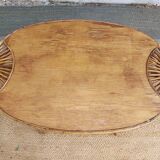 4 armchairs and a coffee table made of rattan and bamboo wood, vintage.