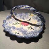 Breton earthenware basket with floral decoration empty pocket fruit cutter