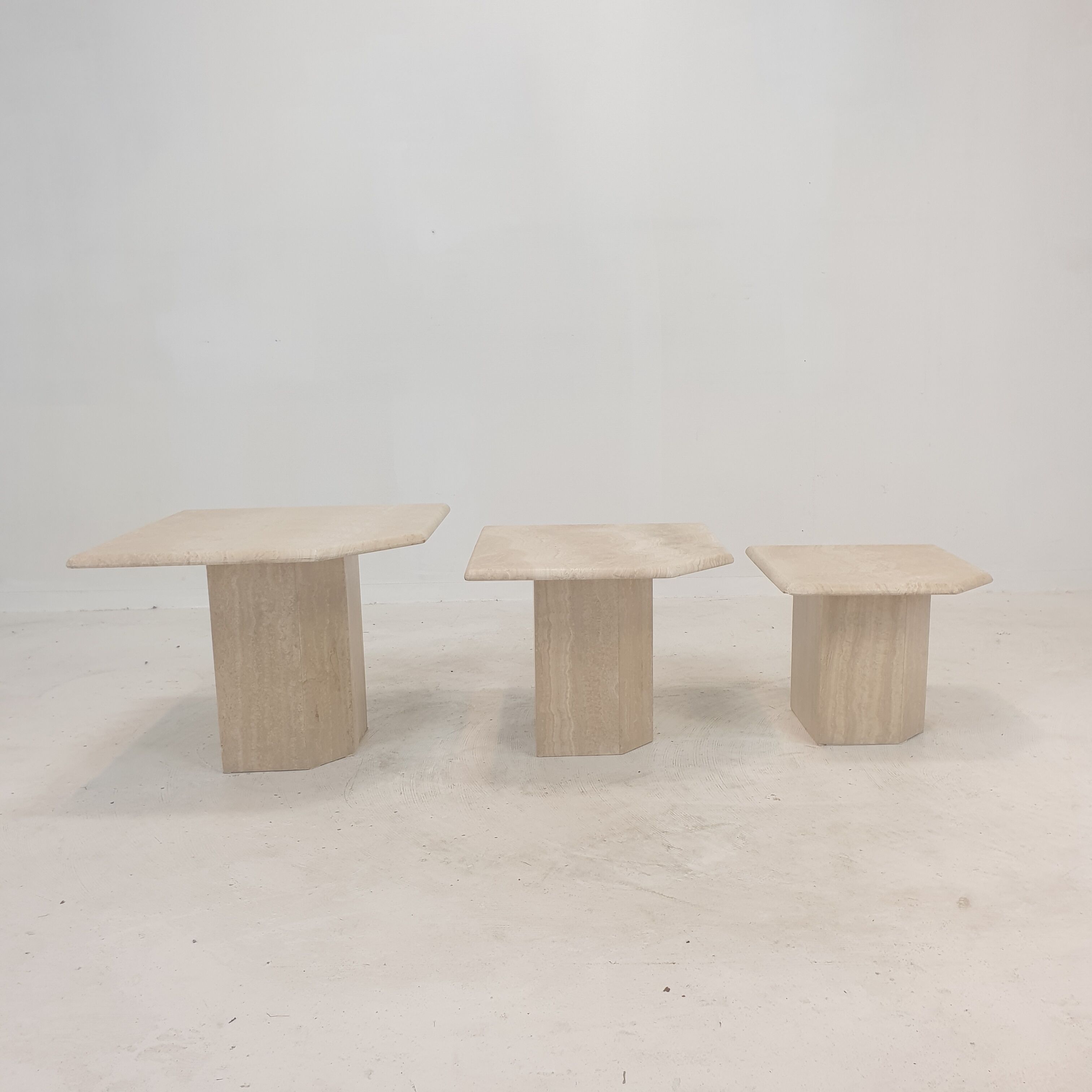 Set of 3 italian travertine coffee or side tables, 1980s