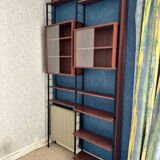 Modular Scandinavian library shelves - lacquered mahogany metal 1970
