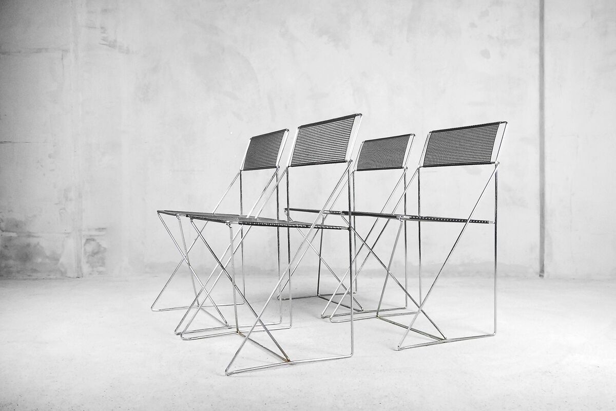 Minimalist Metal X-Line Chairs by Niels Jørgen Haugesen for Hybodan, 1970s, Set of 4