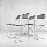Minimalist Metal X-Line Chairs by Niels Jørgen Haugesen for Hybodan, 1970s, Set of 4