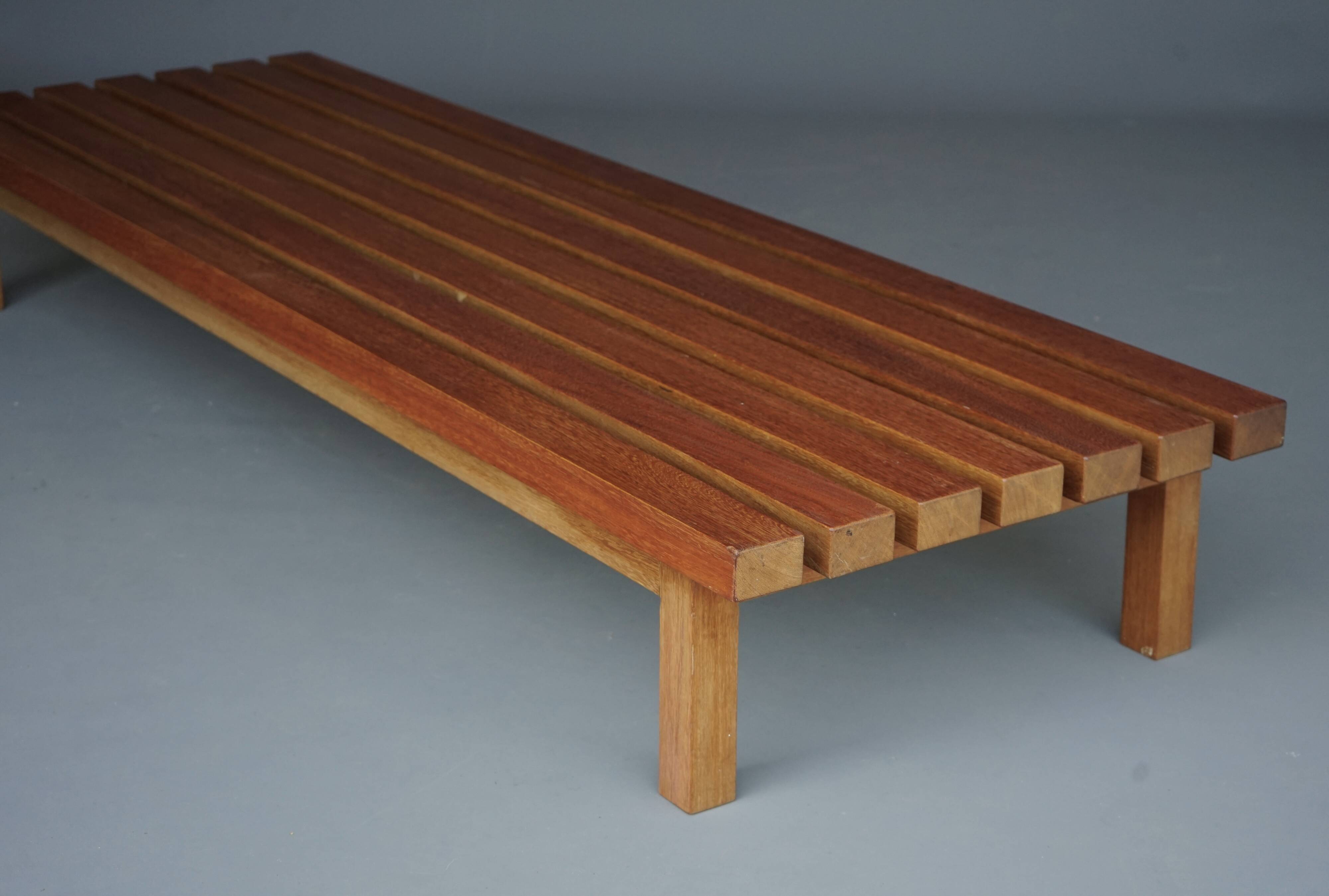XL slatted teak bench from the 1960s