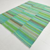 7x9 Shades Of Green Vintage Kilim Rug, 213x281Cm