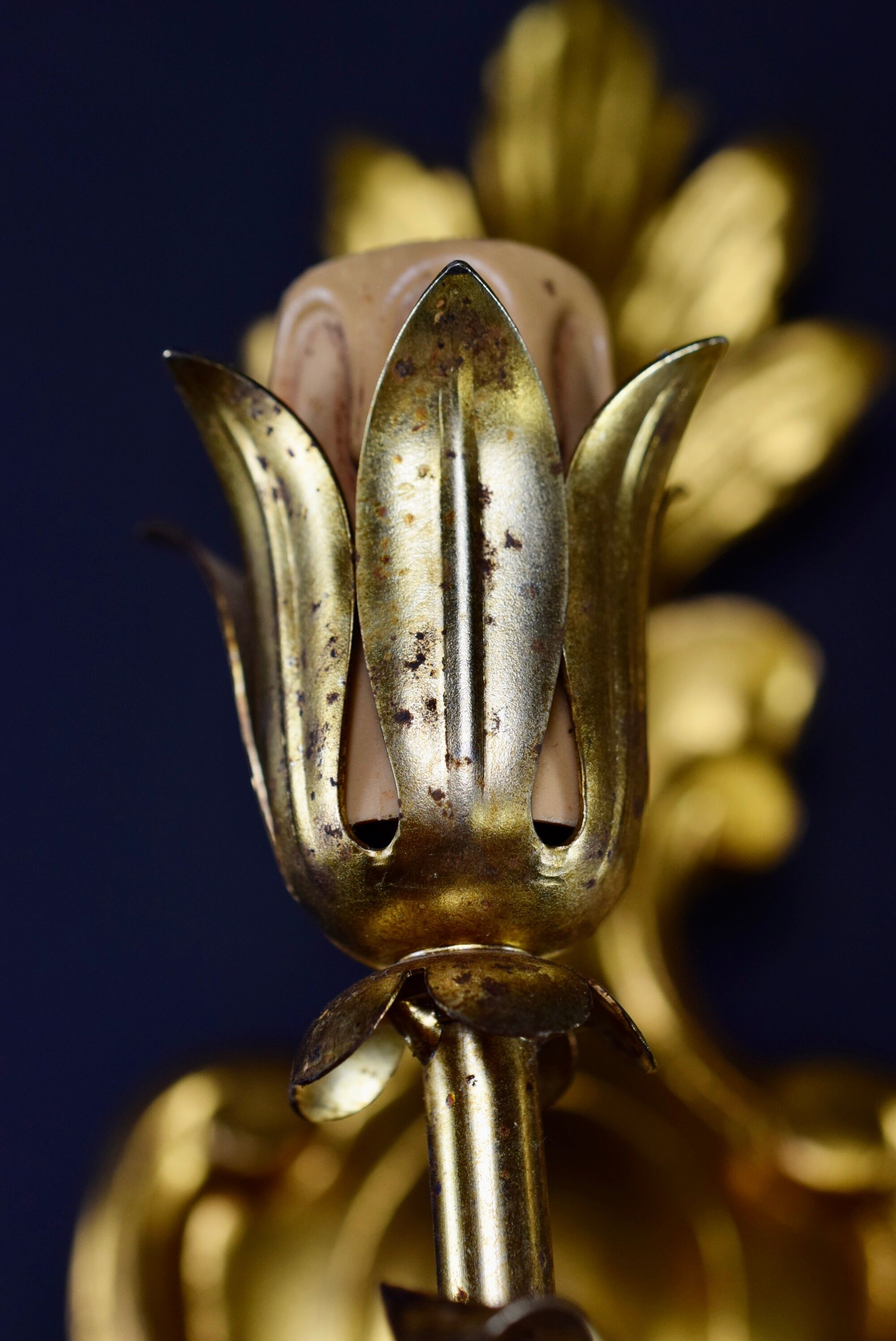 Pair of walled carved wood wall lamps