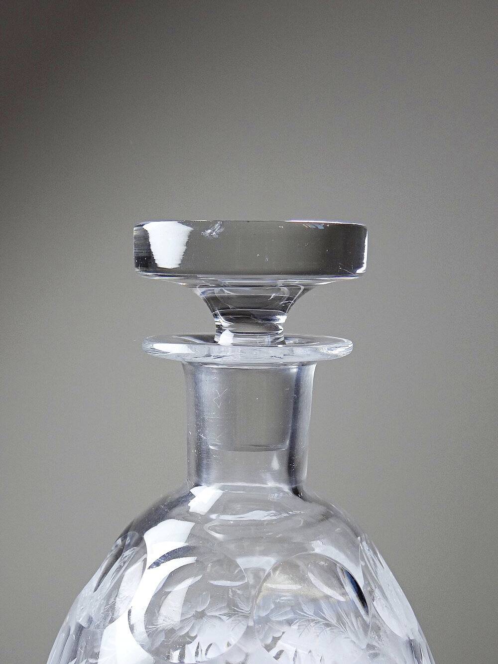 Antique cut and engraved crystal carafe with floral decoration, Bohemia, 19th-20th century.