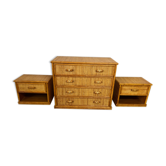 Dresser and rattan bedside tables